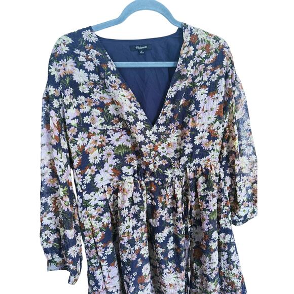Madewell Long Sleeve Faux Wrap Mini Dress Medium Floral Fall Boho Cottagecore - Picture 7 of 11